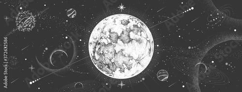 Cuadros en Lienzo Modern magic witchcraft card with astrology moon on outer space background