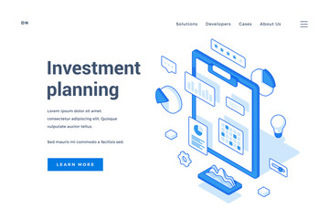 Poster - Creative isometric design of website about investments