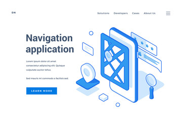 Poster - Vector banner of website promoting navigation app
