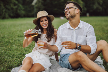 Wall Mural - Happy couple having fun in nature.