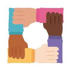 Sticker - interracial hands teamwork flat style icon