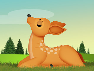 Wall Mural - illustration of fawn sleeping in the meadow