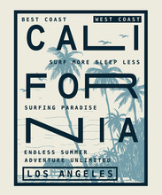 Retro California Beach Vector Graphic For T-shirt Prints, Posters And Other Uses.