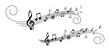 Musical notes stave line pattern symbols icon for staff and music note theme Transparent background wave Piano, jazz sound notes Fun vector key sign Classic clef Doodle quaver G melody on paper