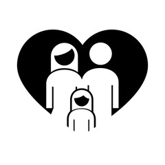 Sticker - family parents couple with daughter in heart figures silhouette style icon