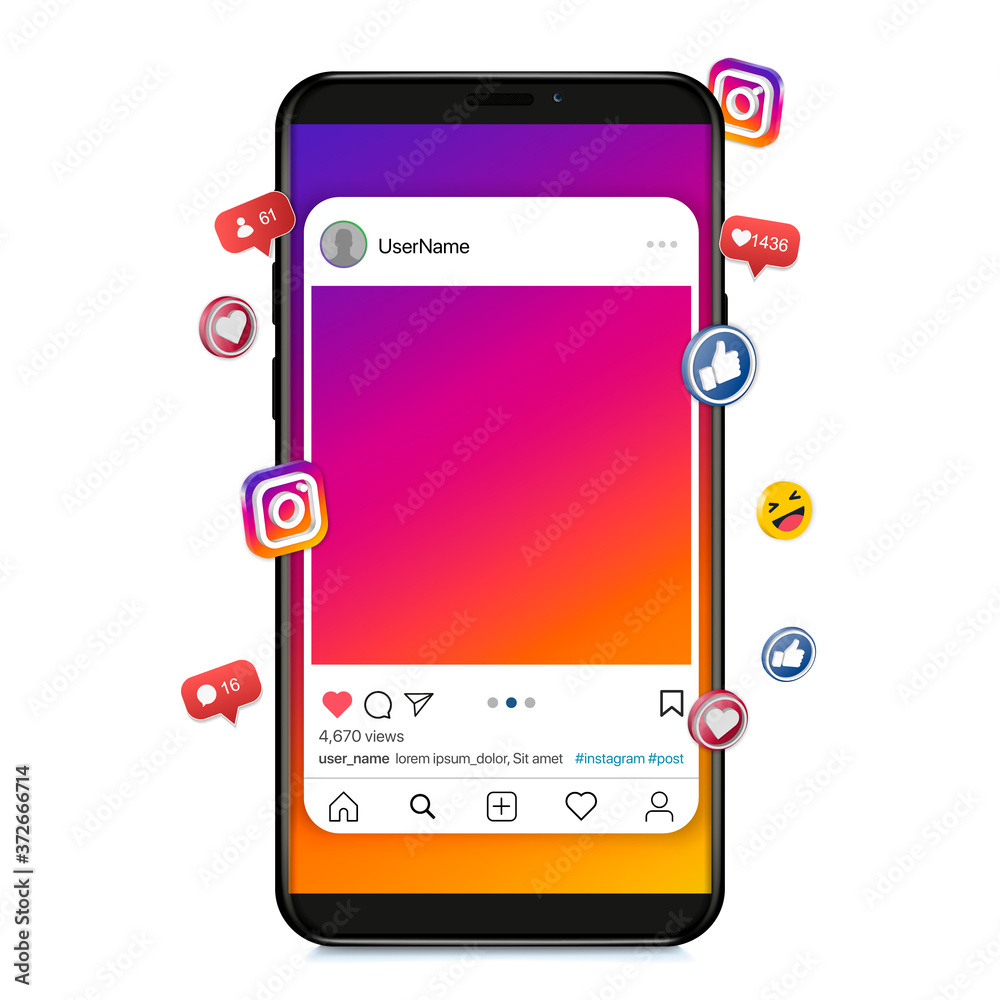 Instagram post template in phone vector illustration. Perfect social ...