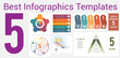 Set universal templates for Infographics conceptual cyclic processes for 5 positions possible to use for workflow, banner, diagram, web design, timeline, area chart,number options