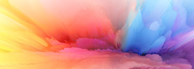 Digital Illustration. Color blot splash. Abstract long horizontal background..
