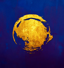 Wall Mural - gold pattern ornament on blue watercolor background