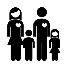 Wall Mural - family parents couple with kids and hearts figures style silhouette icon