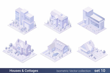 Wall Mural - Isometric Flat 3D Architecture Building vector collection: 
Cottage and countryside house villa