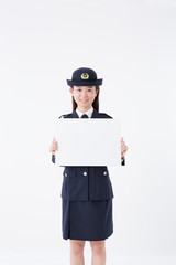 Sticker - メッセージボードを持つ女性警察官