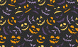 Halloween vector illustration. Seamless pattern with hand drawn scary faces. Spooky character for banner, poster, invitation or festive decoration