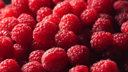 Wall Mural - Rotation of Red Raspberry. Fresh, Juicy Berries, Macro Close Up. Healthy Food Organic Nutrition