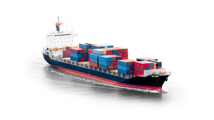 Wall Mural - Container Cargo ship isolated on white background, Freight Transportation and Logistic, Shipping