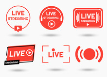 Set of red live streaming vector templates on white background for social media, label, sticker or logo. Eps 10 vector