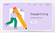 © Good Luck 2 U - Website page template - Man holding a giant yellow pencil. Character concept of a copywriter, writer, author, and editor.