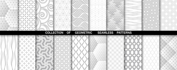 Geometric set of seamless gray and white patterns. Simple vector graphics.