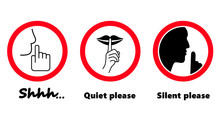 Stop, Please Be Quiet Icon (psssst ). Forbid, Silence No Speaking Or No Talking  ( Shhh ). Funny Vector Flat Icons Silhouette Silent Finger Over Lips Or Mouth Sign. Sound Off. Secret Asking To Silence