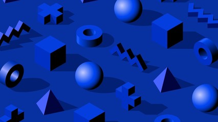 Poster - Abstract isometric 3D shapes on royal blue monochrome background
