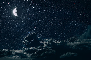 Wall Mural - backgrounds night sky with stars and moon and clouds
