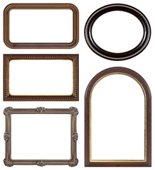 Set of wooden frames for paintings, mirrors or photo isolated on white background