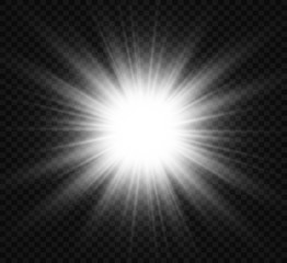Poster - White glowing light. Beautiful star Light from the rays. A sun with highlights. A bright beautiful star. A sun light.