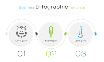 Sticker - Set line Police badge, Feather pen and Paint brush. Business infographic template. Vector.