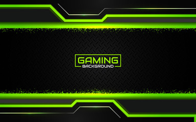 Fototapete - Abstract futuristic black and green gaming background with glossy metal esport shapes. Vector design template technology concept can use element game banner, sport poster, wallpaper, web streaming