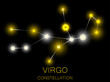 Virgo constellation. Bright yellow stars in the night sky. A cluster of stars in deep space, the universe. Vector illustration