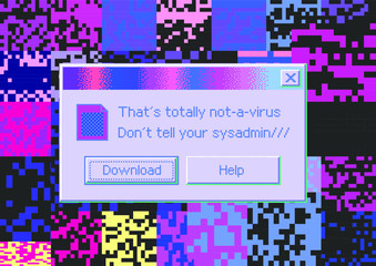 Aufkleber - Conceptual illustration of a virus programm, malware, hacker attack. Infected computer screen with warning messages and buggy and glitchy pixels.