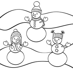 Wall Mural - Coloring page with snowmen