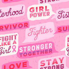 Breast cancer pink fight quotes seamless pattern