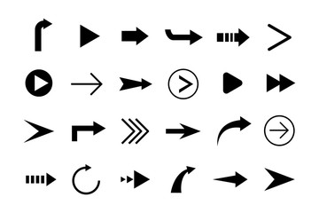 Poster - Black arrows set. Simple objects for web design. Icons, buttons, symbols collection. Pointer. Cursor. Direction.