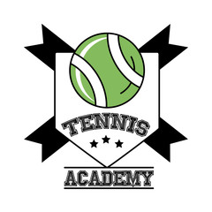 Poster - ball tennis sport with ribbons in shield line and fill style icon