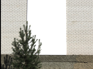  An empty white space for a banner ad on the wall of an ordinary brick house.