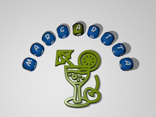 Poster - margarita icon surrounded by the text of individual letters, 3D illustration for cocktail and alcohol