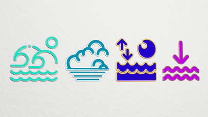 TIDE 4 icons set, 3D illustration for beach and low