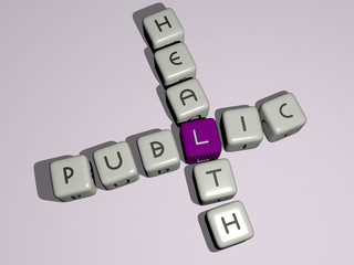 Fototapete - public health crossword by cubic dice letters, 3D illustration for city and editorial