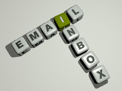 EMAIL INBOX crossword by cubic dice letters, 3D illustration for business and icon