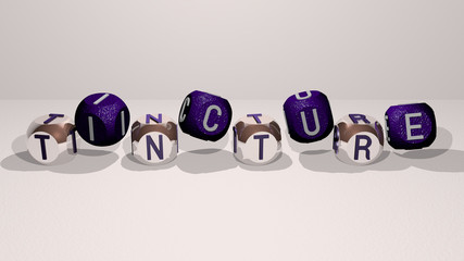 Poster - TINCTURE dancing cubic letters, 3D illustration for bottle and background