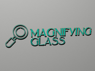 Wall Mural - magnifying glass icon and text on the wall, 3D illustration for concept and background