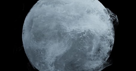 Poster - Water splashing in a sphere with motion turbulence. Weather Storm, Dangerous water surge, vortex, abstract particles swirling and flowing on black background. Great for overlay or logos. 3D render