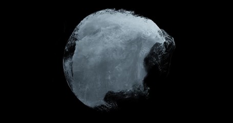 Poster - Water splashing in a sphere with motion turbulence. Weather Storm, Dangerous water surge, vortex, abstract particles swirling and flowing on black background. Great for overlay or logos. 3D render