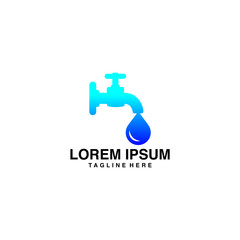 Wall Mural - Plumbing With Water Drops Logo Vector Illustration Icon