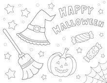 Halloween Coloring Page For Kids. You Can Print It On An 11x8.5 Inch Page