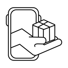 Sticker - smartphone with box carton delivery service line style icon