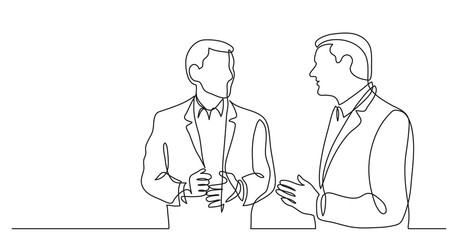 Poster - two standing businessmen talking discussing work problems