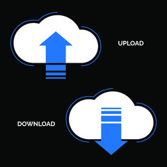 Poster - download and upload concept with cloud and arrow flat design icon, logo, sign, symbol, vector illustration