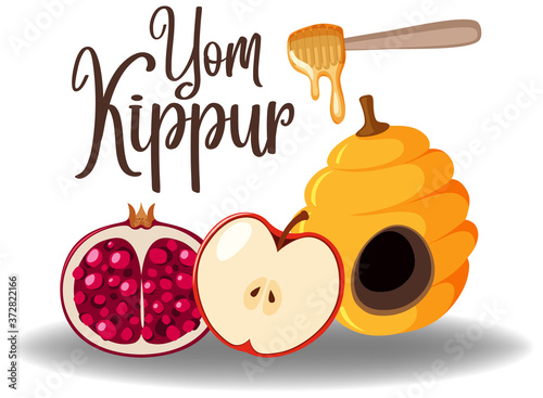 Fotografía Yom Kippur logo greeting card template or background with honey and pomegranate
